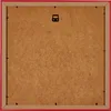 The back of a red picture frame with a brown MDF backing board and a hanging hook. Produktbild-Vorschau