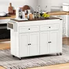 A white kitchen island with a brown countertop is shown in a kitchen setting. Podgląd zdjęcia produktu