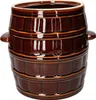 A brown ceramic pot with handles, shaped like a barrel. Voir les images du produit