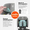 A collage of images showcasing features of a child car seat. Produktbild-Vorschau