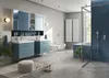 A modern bathroom with double vanities, a bathtub, and a shower. Podgląd zdjęcia produktu