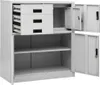 An open gray metal filing cabinet with drawers and shelves. Anteprima dell’immagine prodotto