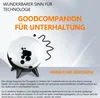 A close-up marketing image of a ferrofluid speaker with text overlays. Produktbild-Vorschau