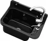 A black sink with a chrome faucet and soap dispenser. Náhled obrázku produktu