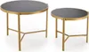 Two round coffee tables with black marble tops and gold metal frames, displayed on a white background. Podgląd zdjęcia produktu