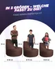 Three different sized beanbag chairs are shown with people standing next to them to indicate scale, along with dimensions. Produktbild-Vorschau
