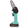 A teal and black electric chainsaw with a silver chain and blade, attached to a black battery pack, is shown against a white background. Náhľad obrázku produktu