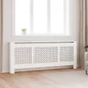 A white MDF radiator cover is placed in front of a window with curtains. Náhled obrázku produktu