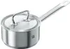 A stainless steel pot with a lid and handle, shown against a white background. Produktbild-Vorschau