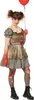 A woman in a clown costume holding a red balloon. Náhled obrázku produktu