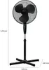 A black stand fan with dimensions indicated by measurement lines and text. Podgląd zdjęcia produktu