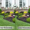 A split image showing a garden bed before and after installing black metal lawn edging. Voir les images du produit
