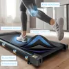 A person is using a treadmill indoors, with feature callouts. Produktbild-Vorschau