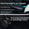 Collage showing close-ups of a gaming chair's materials and a wheel, with German text describing its features. Produktbild-Vorschau