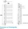 Technical drawing of a radiator with dimensions and specifications. Voir les images du produit