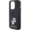 A black iPhone case with a card slot and a Karl Lagerfeld and Choupette graphic. Produktbild-Vorschau