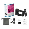 A product shot showing the packaging and accessories for a mobile microscope lens. Produktbild-Vorschau