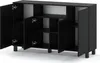 A black sideboard with its doors open, showing the interior shelves. Produktbild-Vorschau