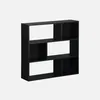 A black bookshelf with multiple compartments against a plain background. Produktbild-Vorschau