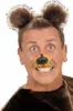 A man wearing a bear costume accessory set, including fuzzy bear ears on a headband and a bear nose. Produktbild-Vorschau