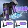 A close-up marketing image of a cordless vacuum cleaner with text overlays highlighting its features and specifications. Produktbild-Vorschau