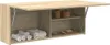 A wooden bathroom cabinet with the top open, showing shelves with towels and decorative items. Anteprima dell’immagine prodotto