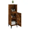 A tall, narrow wooden cabinet with an open door, displaying toiletries and folded towels on its shelves. Produktbild-Vorschau