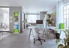 A modern home office or living space with a desk, chair, and shelving unit. Voir les images du produit