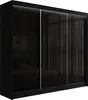 A black wardrobe with mirrored sliding doors, reflecting a bedroom interior. Produktbild-Vorschau