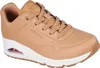 A single tan Skechers sneaker is shown from a side-angle on a white background.
