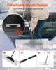 A person is using a snow shovel in the snow, with inset images showing assembly steps and the product being stored. Podgląd zdjęcia produktu