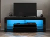 SUNXURY  Lowboard TV-Schränke Schwarz Hochglanz mit LED Produktbild-Vorschau 2