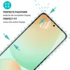 A close-up view of a smartphone screen protector being applied, with text indicating 'PERFEKTE PASSFORM' and 'PERFECT FIT'. Produktbild-Vorschau