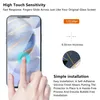 A diagram and close-up of a phone screen protector with a finger touching it. Produktbild-Vorschau