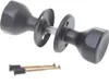 A pair of black door knobs with rosettes and two screws on a white background. Podgląd zdjęcia produktu