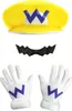 A Wario costume set including a hat, mustache, and gloves, laid out against a white background. Anteprima dell’immagine prodotto