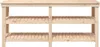 A plain, front-facing view of a wooden workbench with two slatted shelves. Anteprima dell’immagine prodotto