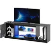 A modern black TV stand with marble-like accents, featuring a large TV and various gaming consoles and accessories, illuminated by colorful LED lights. Anteprima dell’immagine prodotto
