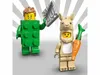 Two LEGO minifigures, one dressed as a green brick and the other as a rabbit holding a carrot, are shown against a background with radiating lines. Produktbild-Vorschau