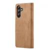 A brown leather flip case for a smartphone is shown against a white background. Produktbild-Vorschau