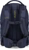 The back view of a blue denim backpack. Voir les images du produit
