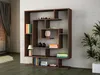A modern living room with a dark brown bookshelf filled with decorative items and books. Produktbild-Vorschau