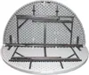 The underside of a round folding table, showing its metal frame and folding mechanism. Produktbild-Vorschau