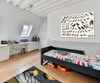A bedroom with a desk, bed, and a poster of birds on the wall. Produktbild-Vorschau