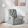 A gray fabric massage chair is shown in a room with a floor lamp and artwork on the wall. Produktbild-Vorschau