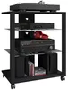 A black media rack with audio equipment, headphones, and CDs. Voir les images du produit