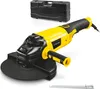 A yellow and black angle grinder with its case and a metal blade are displayed against a white background. Produktbild-Vorschau