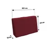 A dark red cushion with dimensions indicated by measurement lines and text. Voir les images du produit