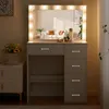 Coiffeuse avec éclairage LED et miroir 5 tiroirs Table de Voir les images du produit 6