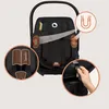 Close-up back view of a black baby car seat with highlighted features. Produktbild-Vorschau